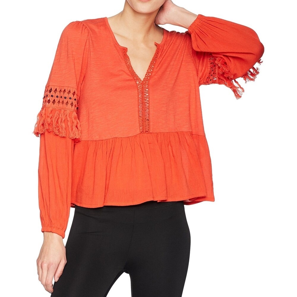 Lucky Brand Orange Womens Size S Fringe Eyelet